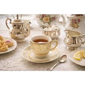 Salem China USA 1950s Aristocrat Demitasse Cup & Saucer Gold Floral